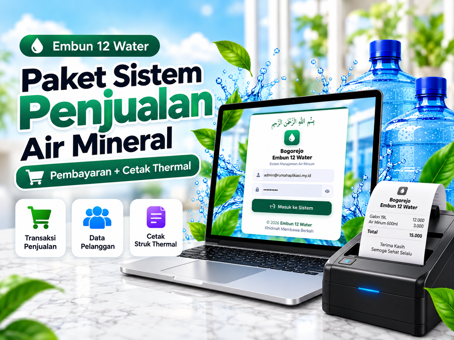 Paket Sistem Penjualan Air Mineral + Cetak Thermal  